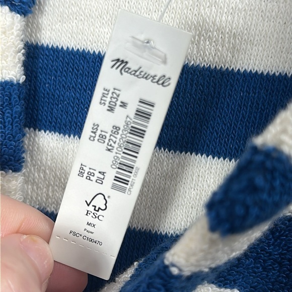 Madewell MWL Loop Terry Notched Sweatshirt size medium.NWT.Blue and White - Picture 6 of 8